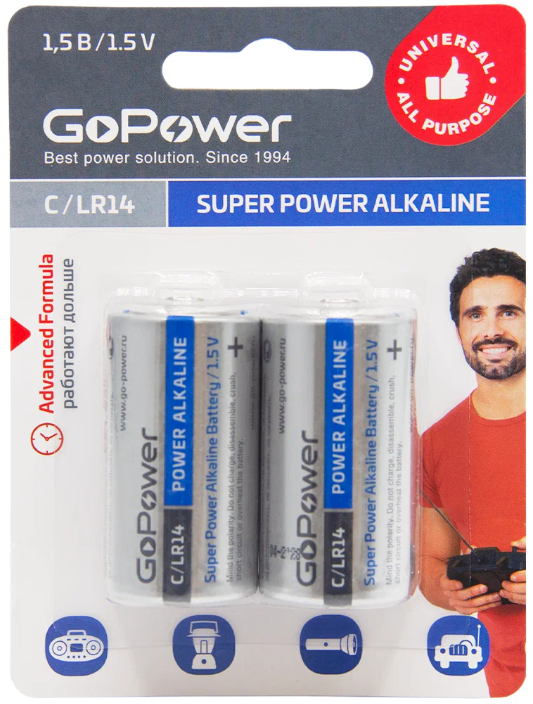 GO POWER - Батарейка Alkaline LR14-C (2шт. на блистере) /6 /96